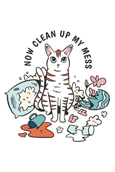 OEM Autocolant „Acum curăță mizeria mea” – Pisică, Pernă, Vază, Flori, Bordur...