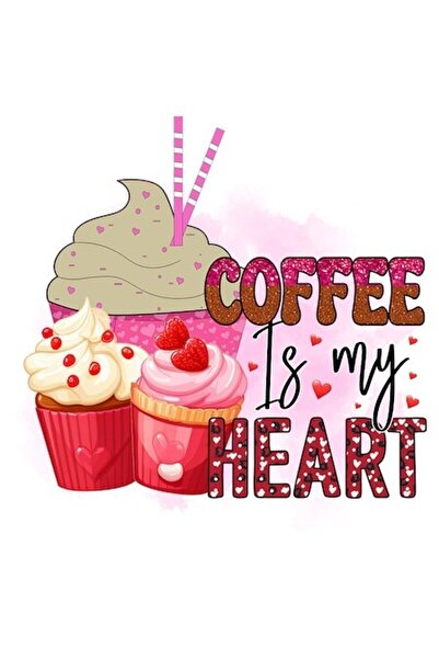 OEM Autocolant „Cafeaua este inima mea” – inimioare, brioșe, fundal roz, bord...