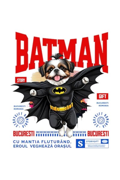 OEM Autocolant câine Shih Tzu costumat Batman cu pelerină, desen animat, bord...