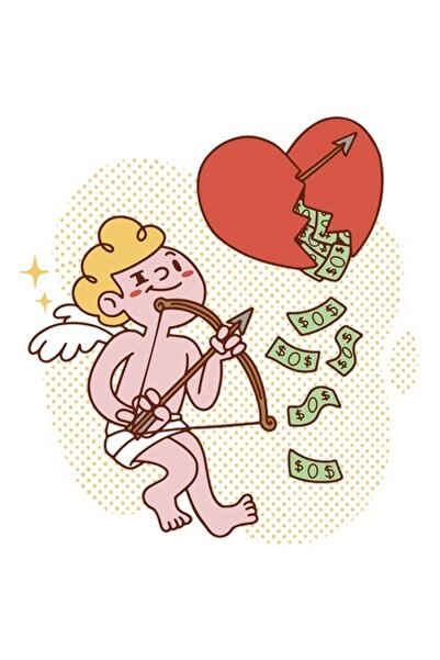 OEM Autocolant cu Cupidon, Inimă frântă, Multicolor, Bordură albă, Vinil PVC,...