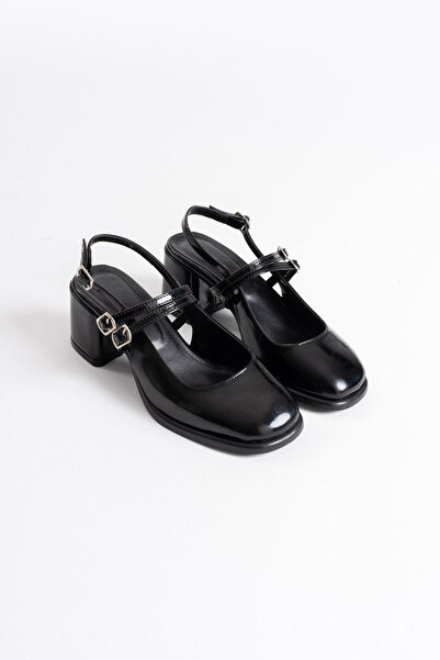 Momshopp Faye Black Patent Leather Women's Heeled Shoes