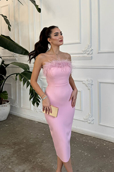 Sindimoda Efsun Straplez Otriş Detay Midi Elbise 9309