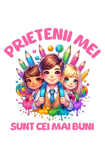 OEM Стикер „Моите приятели са най-добрите“ — Група деца, Цветни моливи, PVC в...