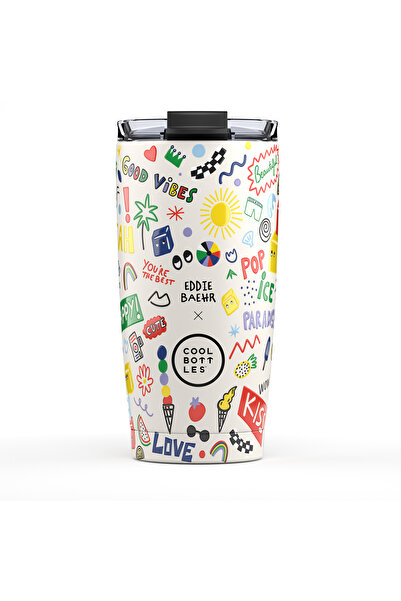 Cool Bottles Eddie Baehr Good Vibes Steel Water Bottle - 550ml - Beige Std