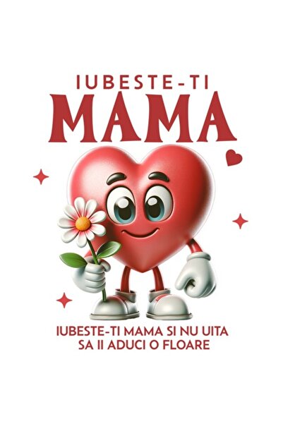 OEM Autocolant inimă cu floare roz – „Iubește-ți mama”, vinil PVC 10 cm
