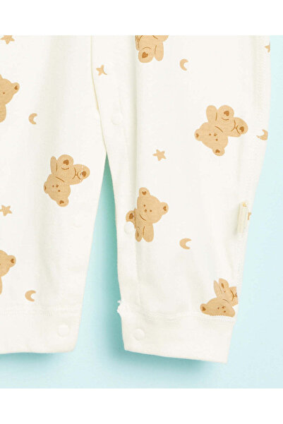 REDTAG Baby White Bear Print Sleepsuit