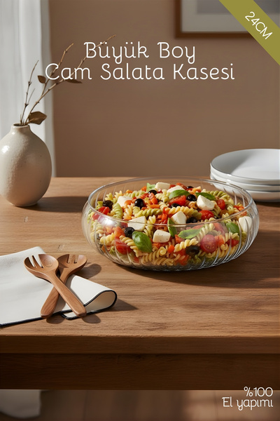 Nandy Home Büyük Boy Cam Salata Kasesi - İskandinav Tarz Kase - Şeffaf Kase