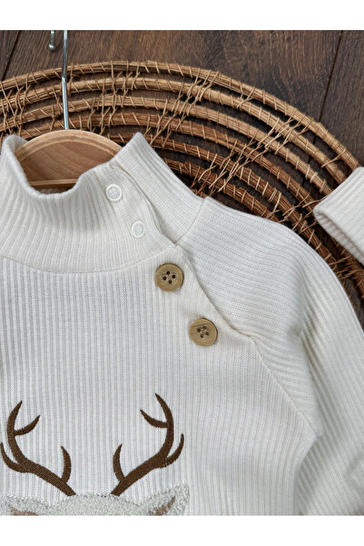 Bolly Baby Quilted Salopet Pine Embroidered Beret Turtleneck Badi Winter 3-Piece Baby Boy Set