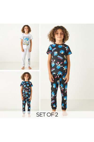 CPLG طقم من قطعتين من تي شيرت وبيجامة بطبعة سونيك القنفذ