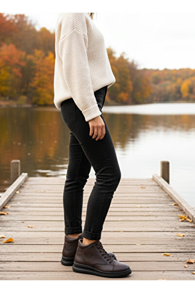 StWenn Γνήσιο δέρμα Comfort Lace Zipper Μαλακό δέρμα με επίπεδη σόλα Casual γυναικείες μπότες