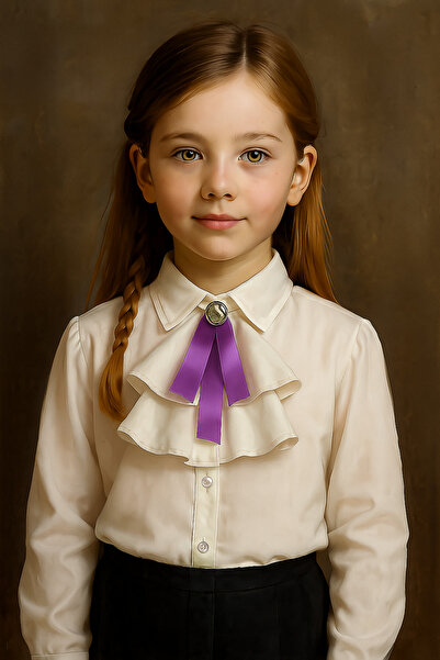 Elayza White Shirt / School Shirt with Long Sleeve Removable Scarf and Accessories for Girls