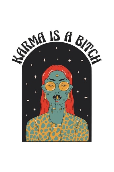OEM Autocolant „Karma is a Bi*ch” cu margini albe, vinil PVC 15 cm