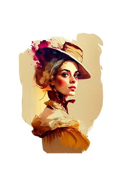 OEM Autocolant - Pictură care picură: Fată palidă cu pălărie portocalie, păr ...