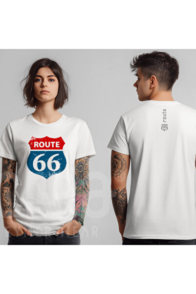 Crea Eymer Wear Route 66 Designed - Printed Cotton Crew Neck T-Shirt Black-Black