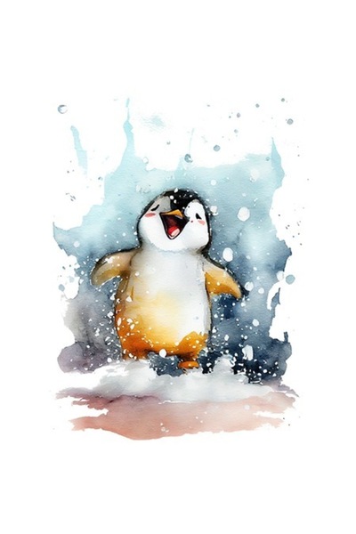 OEM Autocolant cu pui de pinguin alergând în fulgi de zăpadă, multicolor, bor...