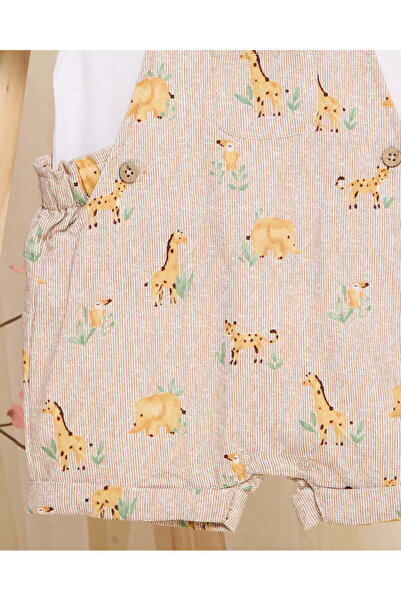 REDTAG Baby Beige And White Dungaree And White T-Shirt (2 Piece)