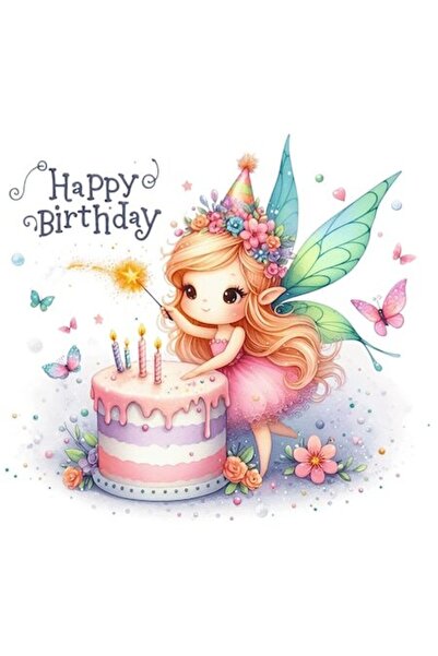 OEM Autocolant - Zână drăguță, tort de ziua de naștere, margini albe, vinil P...