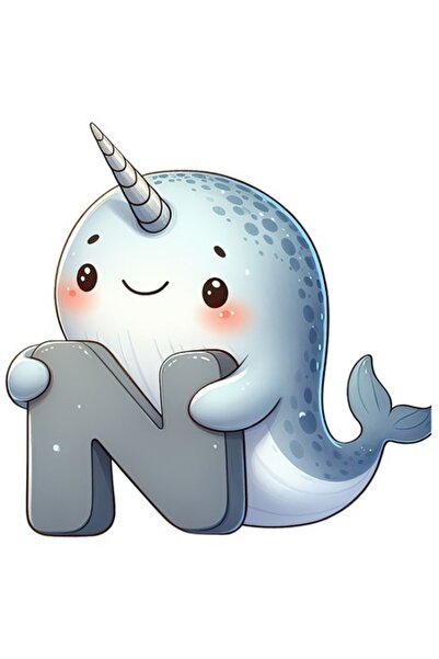 OEM Autocolant cu narval și litera „N”, vinil PVC, bordură albă, 15 cm