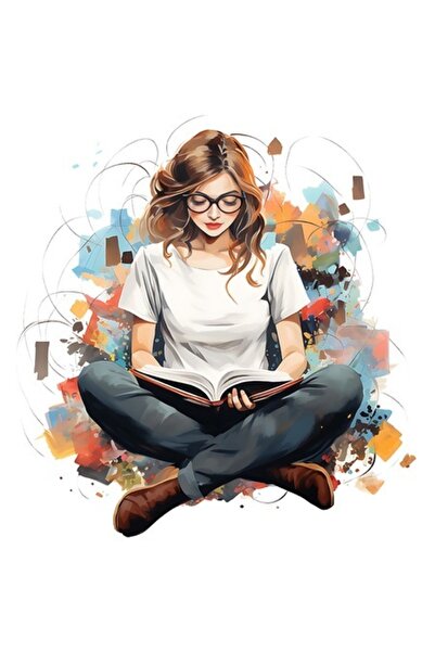 OEM Αυτοκόλλητο — απεικόνιση ενός κοριτσιού που διαβάζει, γυαλιά, βιβλίο, αφη...