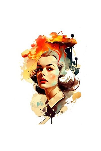 OEM Autocolant Pictură Portret Femeie, Ținută Tricou, Buze Roșii, Multicolor,...