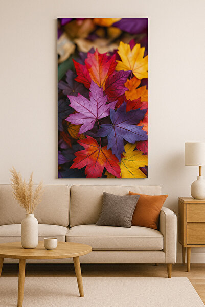 BLT DİZAYN Colorful Autumn Leaves Decorative Glass Painting