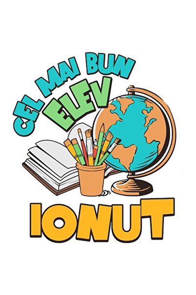 OEM School Supplies Sticker - Globe, Markers, Brushes, Open Book, 'Best Student Ionut', PVC 28 cm