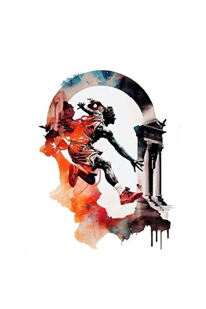 OEM Autocolant - Pictură jucător de săritură în înălțime/baschet, clădire ist...