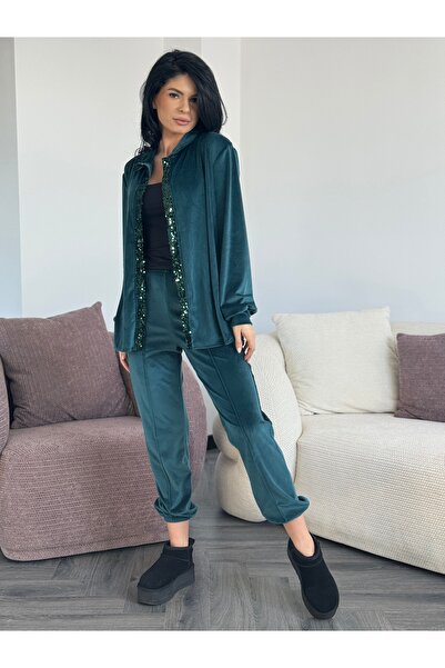 RAMONA BADESCU EXCLUSIVE Trening din catifea cu detalii de paiete și pantalon...