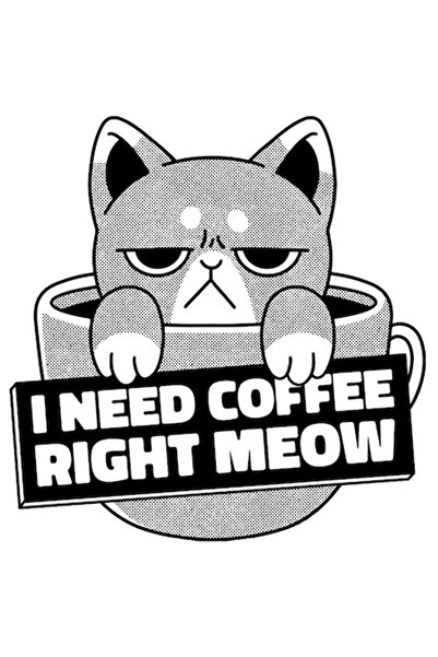 OEM Autocolant I Need A Coffee Right Meaw, cu margini albe, vinil PVC 28 cm