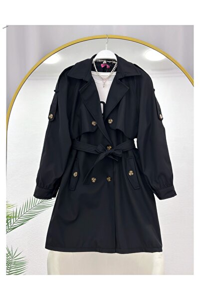 YEDİLALE Long Trench Coat with Apolet and Wind Breaker [90 cm Medium, up to Size 48]