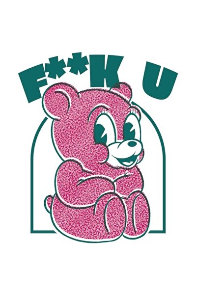 OEM Autocolant ursuleț de pluș roz cu text mare verde, design de pluș, margin...