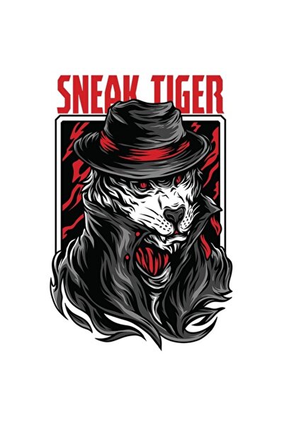 OEM Autocolant Tigru cu Pălărie Înaltă și Bandă Roșie, Stil Detectiv cu Guler...