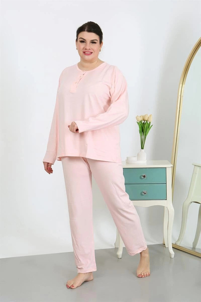 alfa expres Clothing Women's Plus Size Long Sleeve Combed Cotton Pajama Set Pink