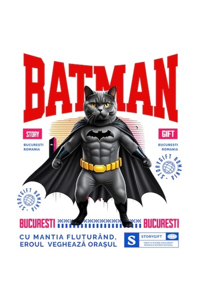 OEM Autocolant pisică British Shorthair costumată de Batman cu pelerină, vini...