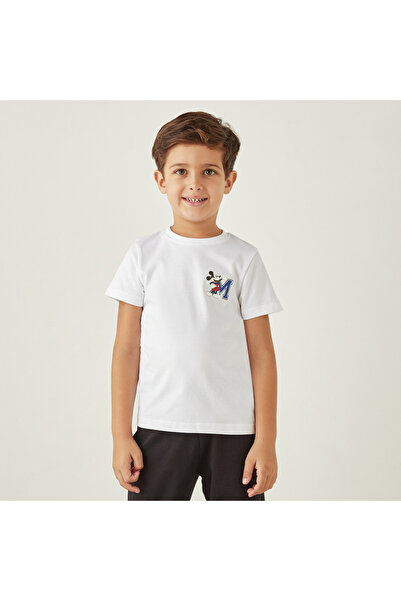 Disney Mickey Mouse Print T-shirt with Round Neck and Short Sleeves