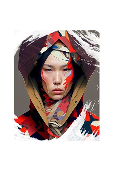 OEM Αυτοκόλλητο — Πορτρέτο ασιατικής κοπέλας, ξεθωριασμένος πίνακας, παράξενο...