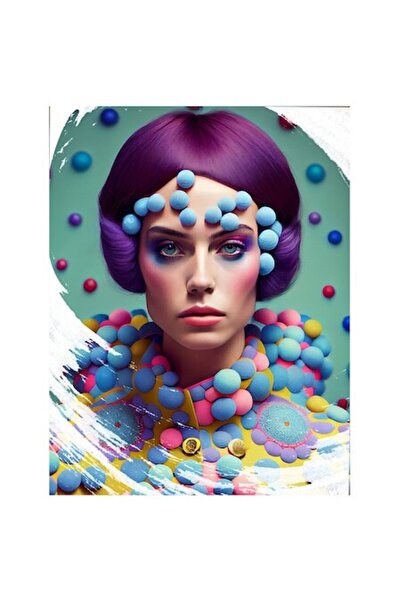 OEM Αυτοκόλλητο πορτρέτο Carnival Princess, μοβ μαλλιά, πολύχρωμο, λευκά άκρα...