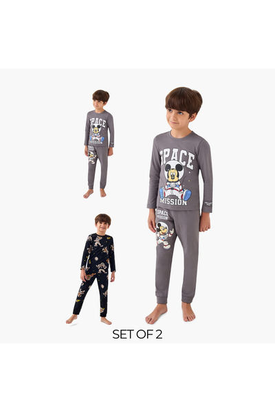 Disney Mickey Mouse Print T-shirt with Pyjama - Set of 2