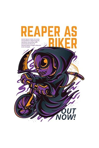 OEM Autocolant: Grim Reaper pe bicicletă cu coasă, „Reaper as Biker”, vinil P...