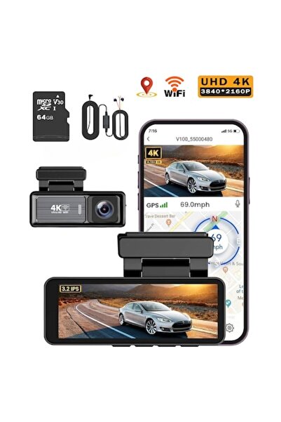 QOVU S5 Dash Cam DVR – Front 4K, Full Kit with 64GB Card & Parking Monitor Kit, GPS & WiFi, 170°