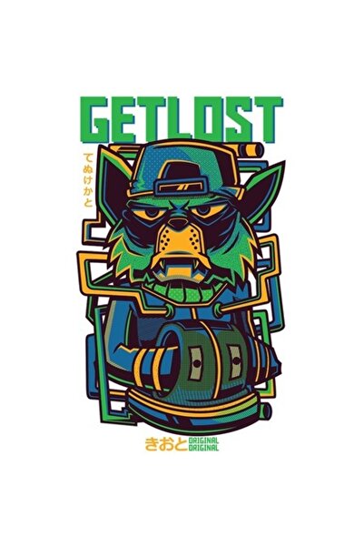 OEM Autocolant - Portret de motan cu șapcă și hanorac albastru, text „Get Los...