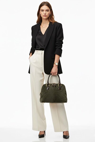 Deriderim Clora Genuine Leather Khaki Handle Bag