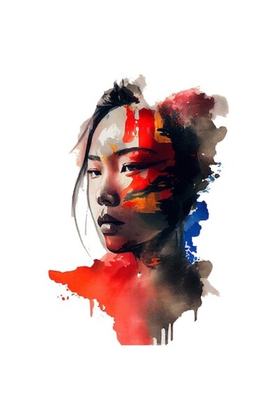 OEM Autocolant din vinil - Față brunetă cu vopsea care picură, stil chinezesc...