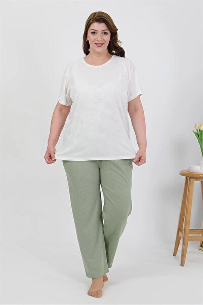 alfa expres Clothing Women's Plus Size Short Sleeve Combed Cotton Pajama Set White