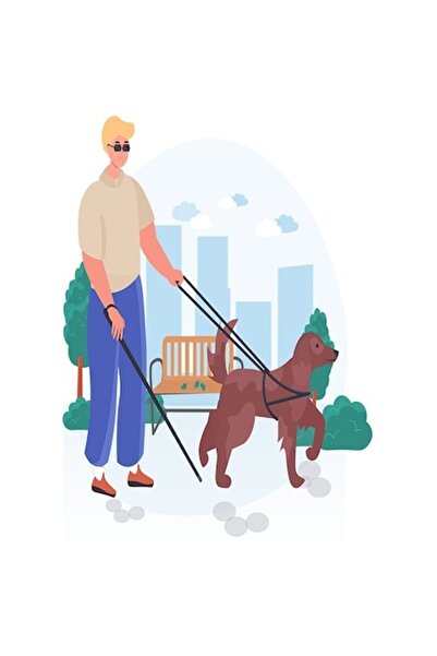 OEM Autocolant cu câine orb, ochelari, baston, bancă, oraș, bordură albă, vin...