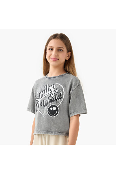 SMILEY WORLD SmileyWorld Printed T-shirt with Short Sleeves and Crew Neck