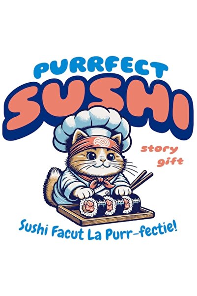 OEM Autocolant cu pisică bucătar-șef cu pălărie și bandană ninja, stil asiati...