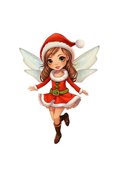 OEM Autocolant - fată în costum de Moș Crăciun, aripi de zână, ochi verzi, bo...