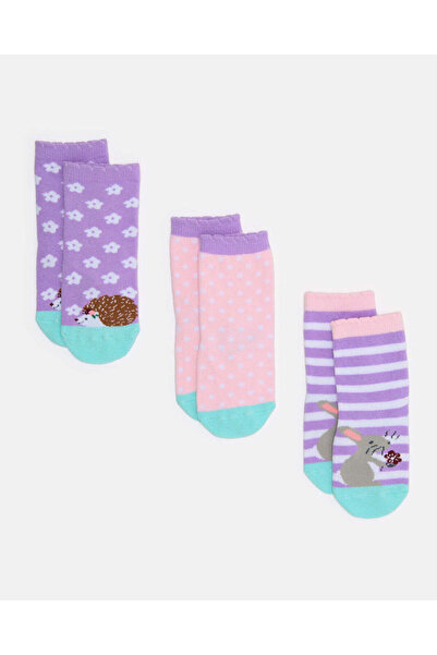 REDTAG Infant Girls Assorted Ankle Length Socks (Pack Of 3)