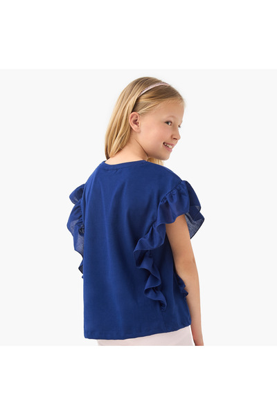 mattel Barbie Print T-shirt with Ruffle Detail